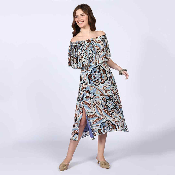 Saint Zoey Sky Blue off- Shoulder Midi Dress
