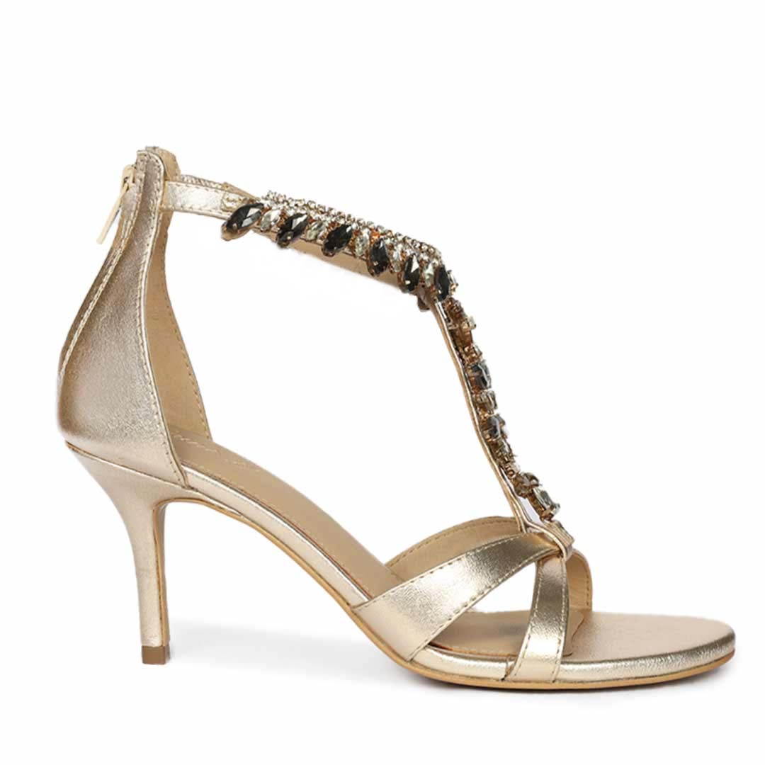Saint Celestia Stone Embellished Gold Leather Stilettos