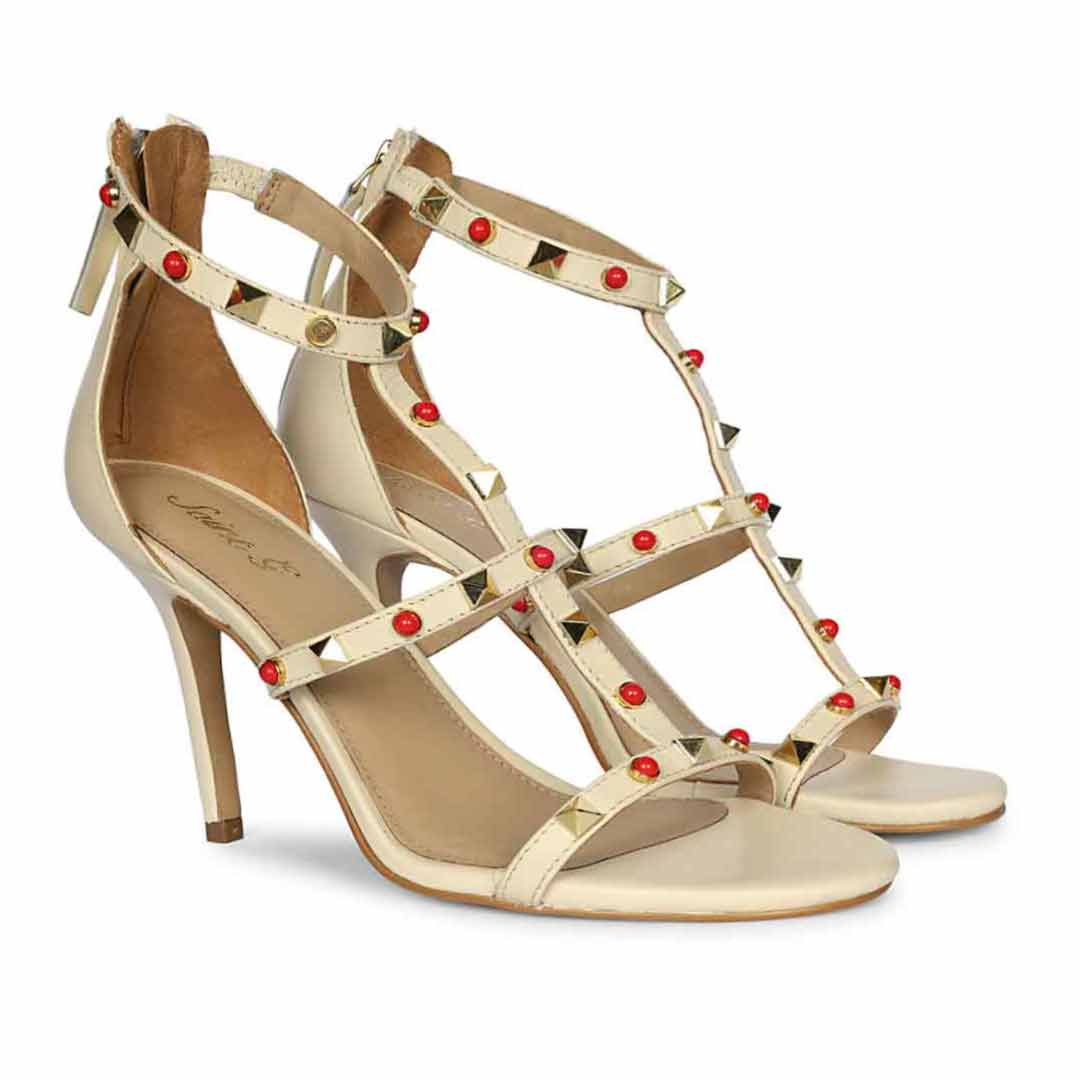 Saint Juniper Studded Off-White Leather Stilettos