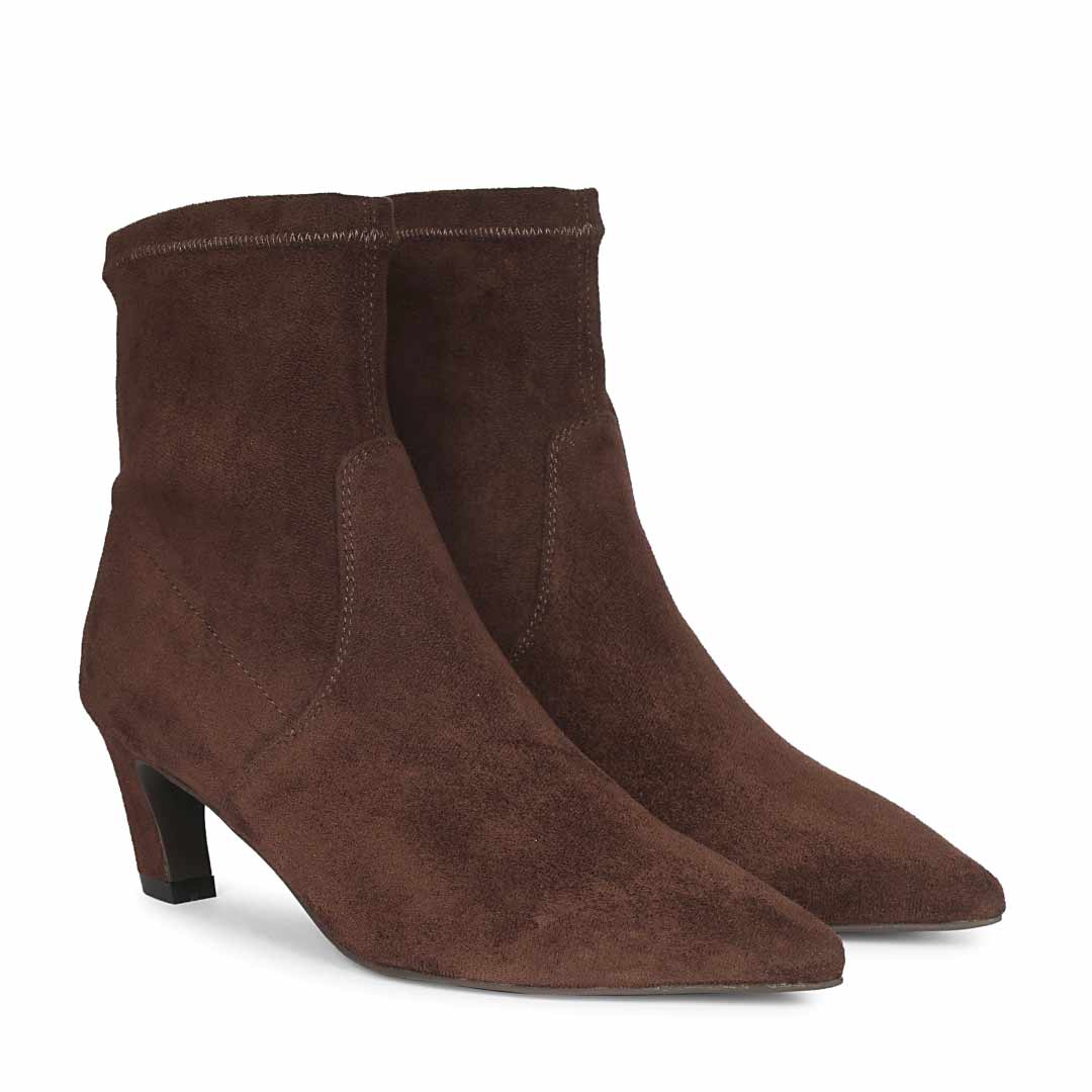 Saint Avery Brown Stretch Suede Kitten Heel Boots