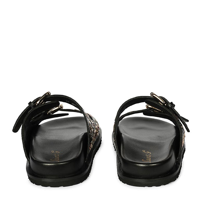 Saint Grethe Eyelets Black Leather Footbed Sandals