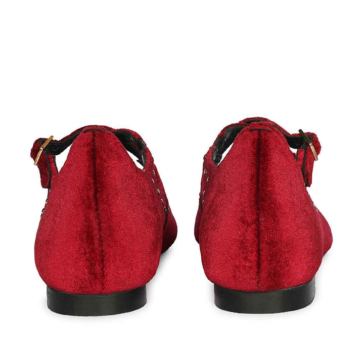 Saint Nivea Golden Studs Bordo Velvet Ballet Flats