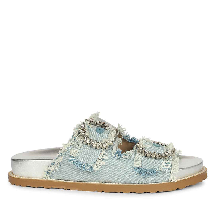 Saint Riviera Crystal Buckle Sky Denim Footbed Sandals