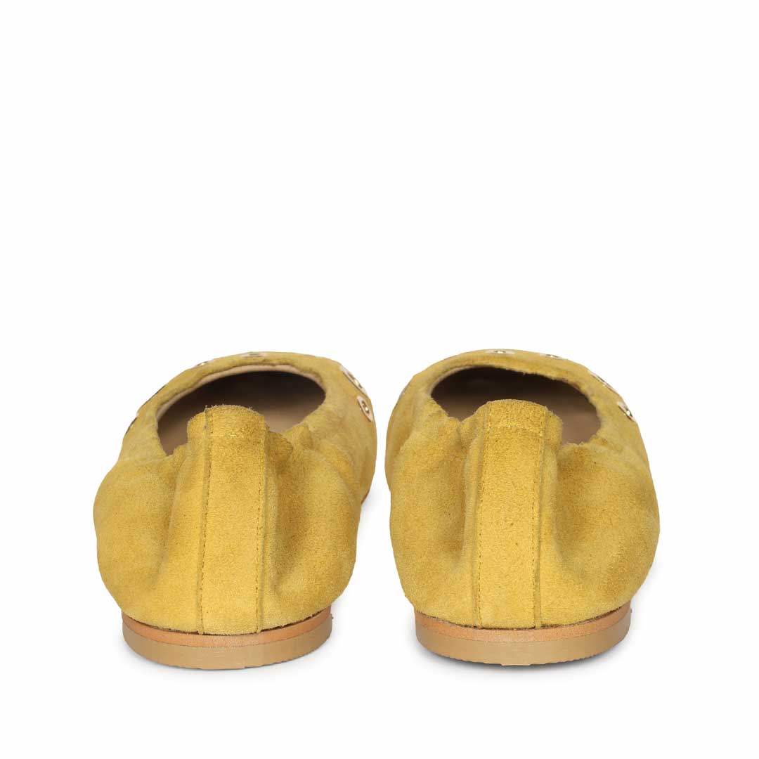 Saint Tesslyn Yellow Suede Eyelet Embellished Ballerinas