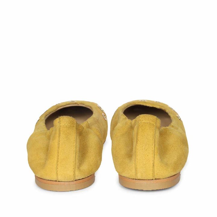 Saint Tesslyn Yellow Suede Eyelet Embellished Ballerinas