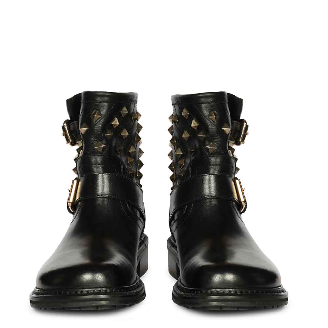 Saint Parker Pyramid Studs Black Leather Ankle Boots