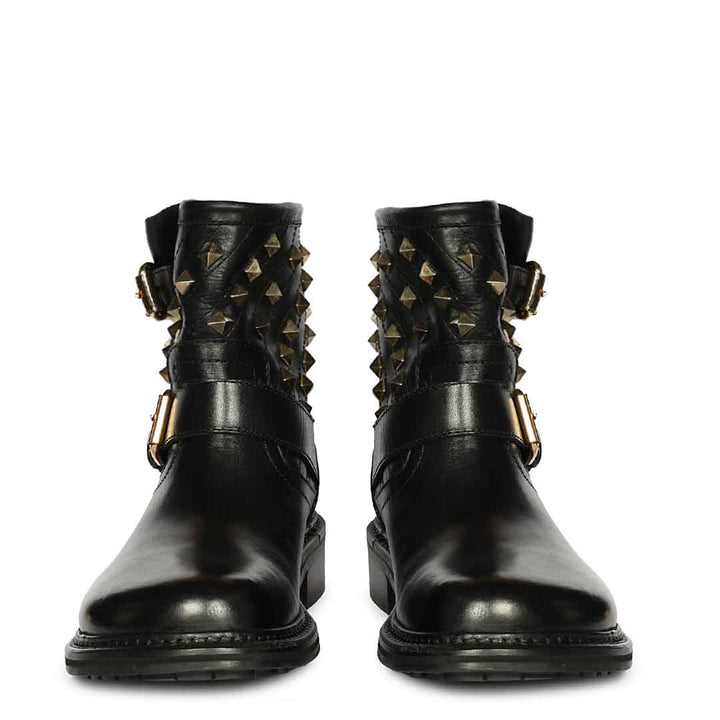 Saint Parker Pyramid Studs Black Leather Ankle Boots