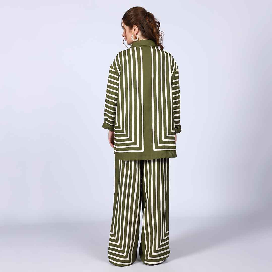Saint Kayla Green Cotton Poplin Stripe Top