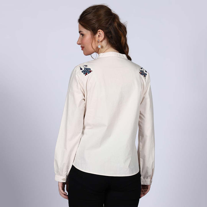 Saint Avery Off-White Cotton Poplin Stripe Top