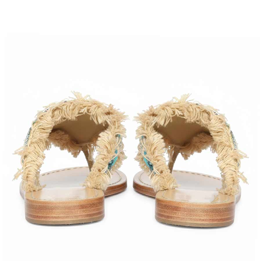 Saint Flora Turquoise Hand-Embroidered Leather Flats