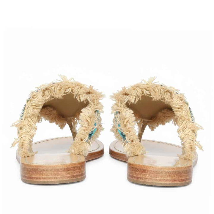 Saint Flora Turquoise Hand-Embroidered Leather Flats