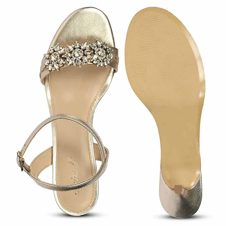 Saint Brittany Crystal Stone Gold Leather Stilettos