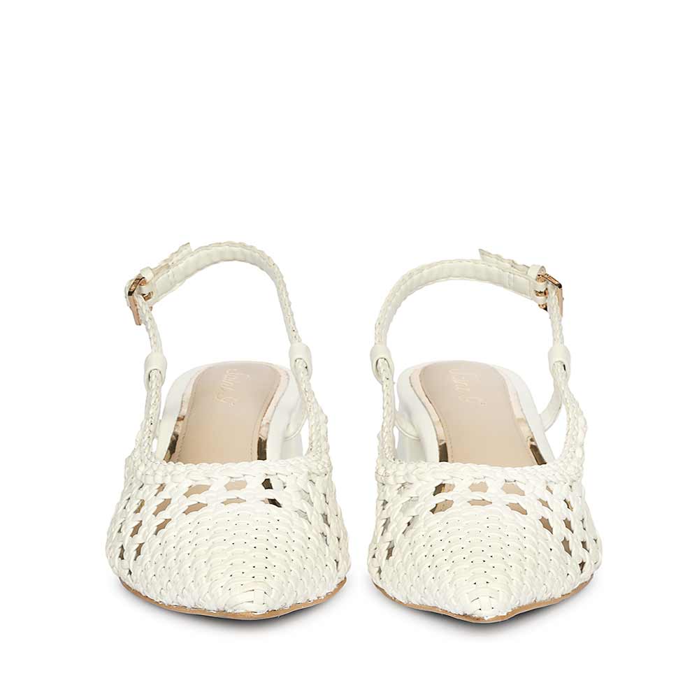 Saint White Woven Leather Block Heel