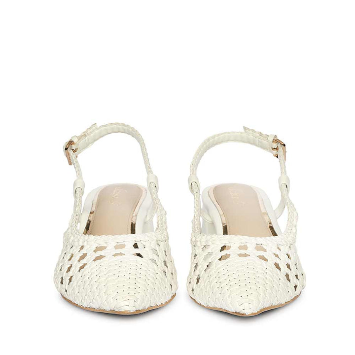 Saint White Woven Leather Block Heel