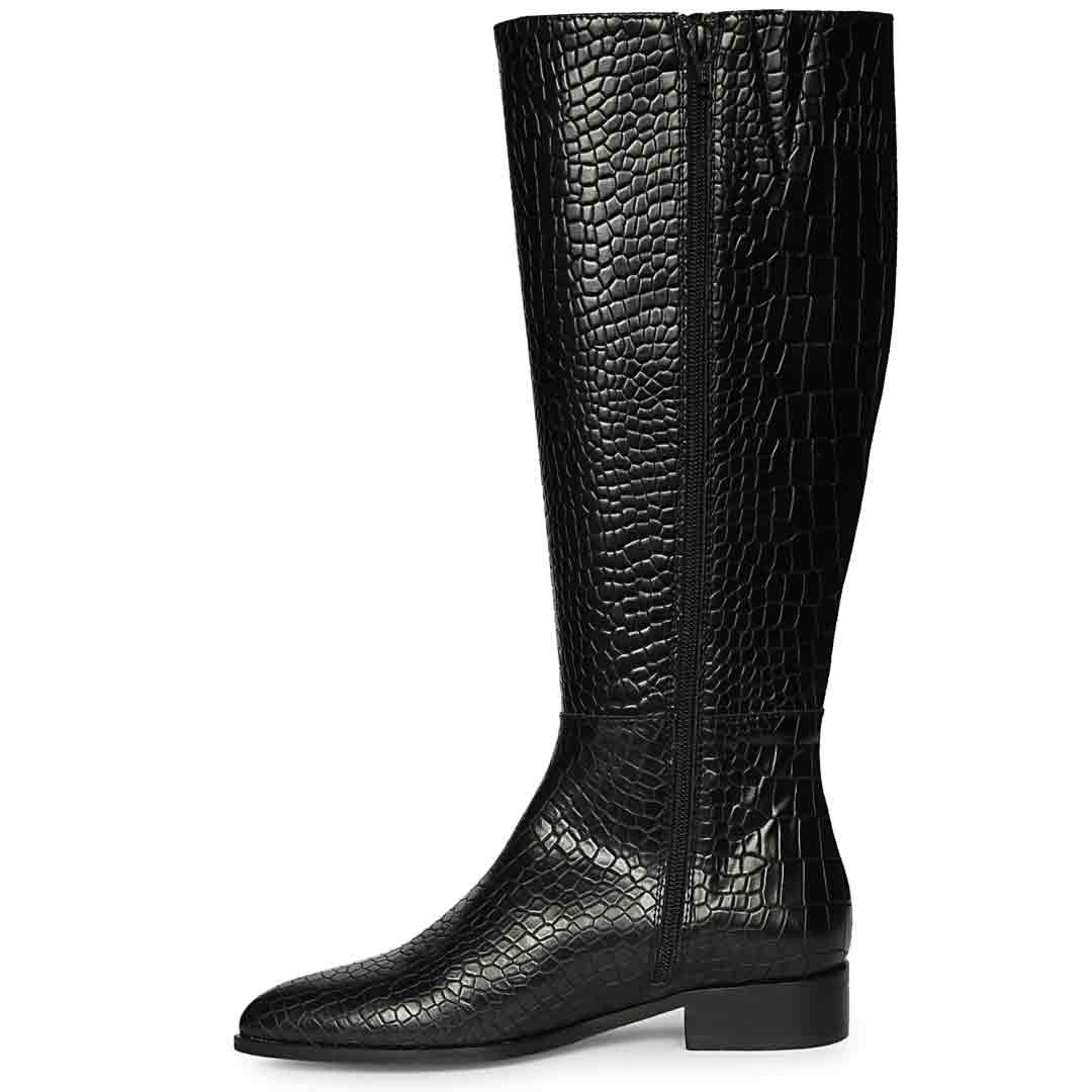 Saint Ada Black Vintage Croco-Embossed Knee-High Boots
