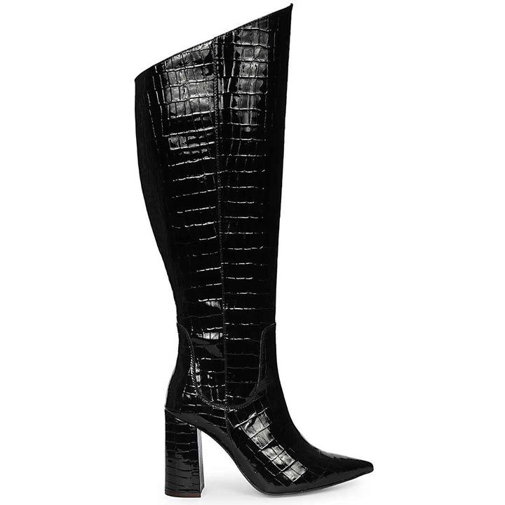 Saint Myla Patent Croco-Embossed Knee High Leather Boots