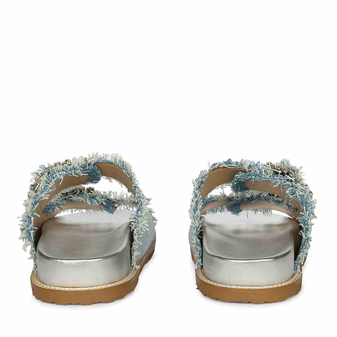 Saint Riviera Crystal Buckle Sky Denim Footbed Sandals