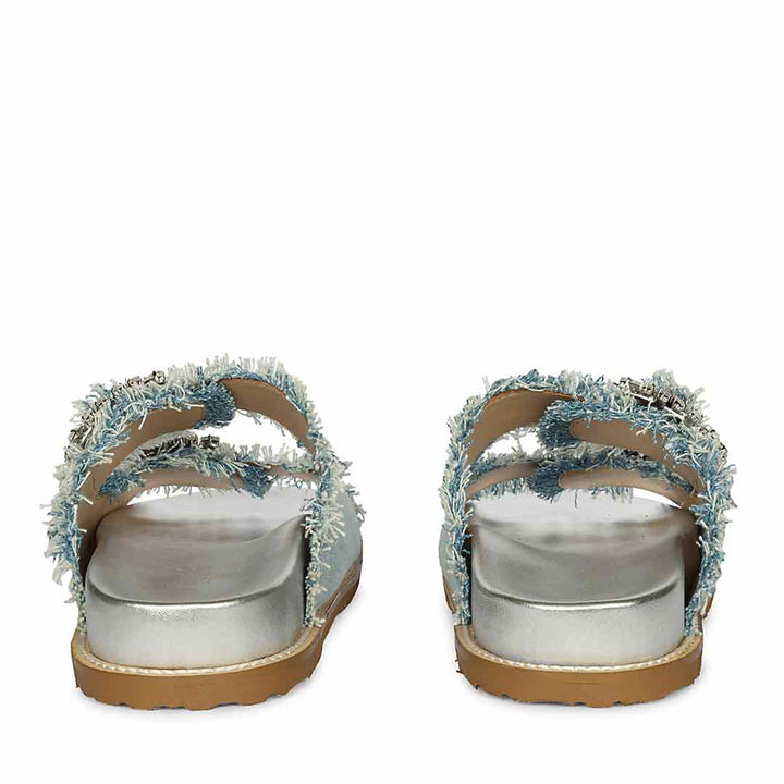 Saint Riviera Crystal Buckle Sky Denim Footbed Sandals