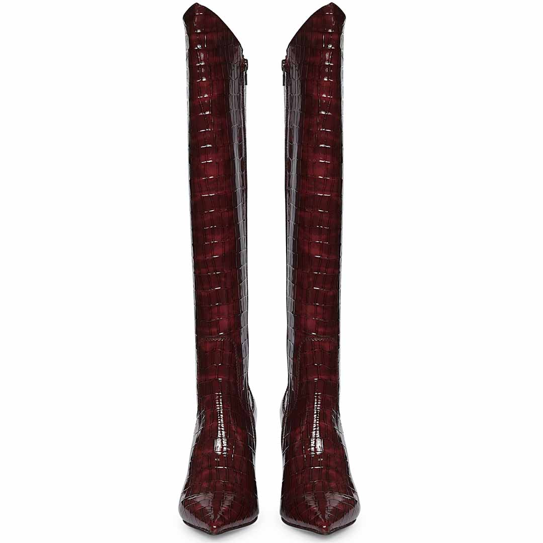 Saint Myla Bordo Croco-Embossed Knee High Leather Boots