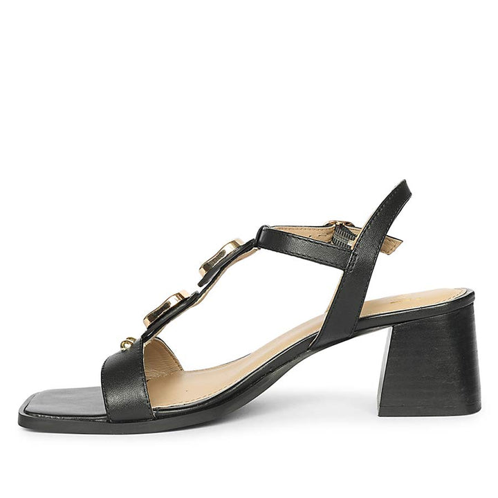 Trendy Black Leather Party Heels