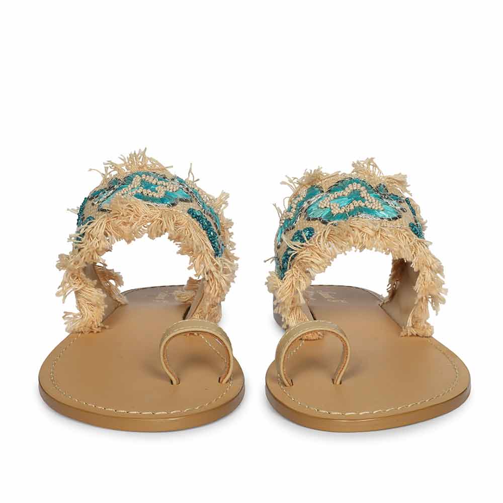 Saint Zuzu Turquoise Embroidered Leather Flats