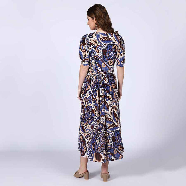 Saint Lily Blue Deep V-Neck Viscose Dress