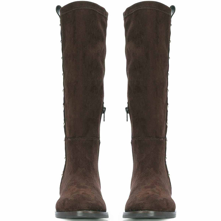 Saint Marlowe Eyelets Brown Stretch Suede Long Boots