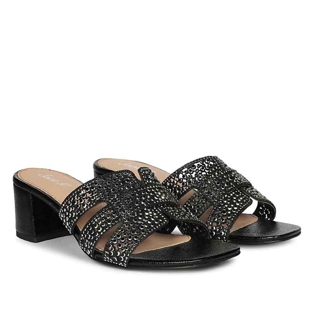 Saint Black Leather Block Heels