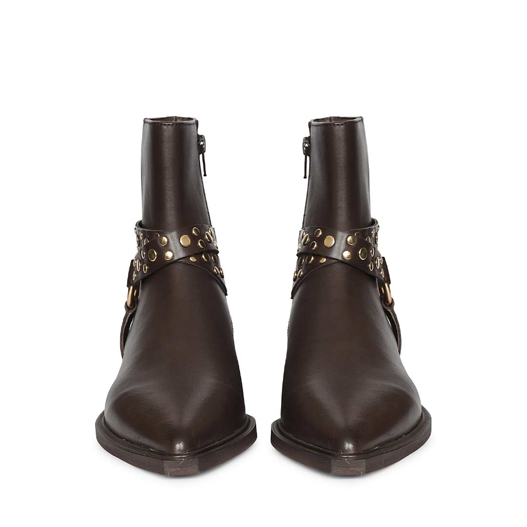 Saint Ardyn Metal Studs Brown Leather Ankle Boots