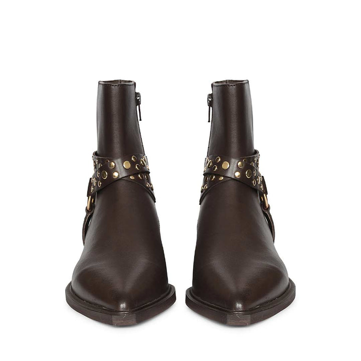 Saint Ardyn Metal Studs Brown Leather Ankle Boots