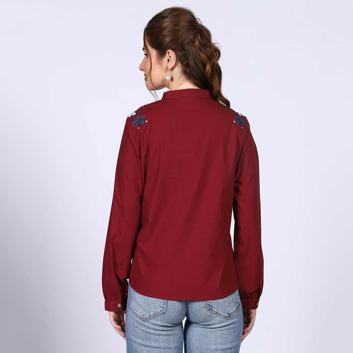 Saint Genevieve Red Cotton Poplin Stripe Top