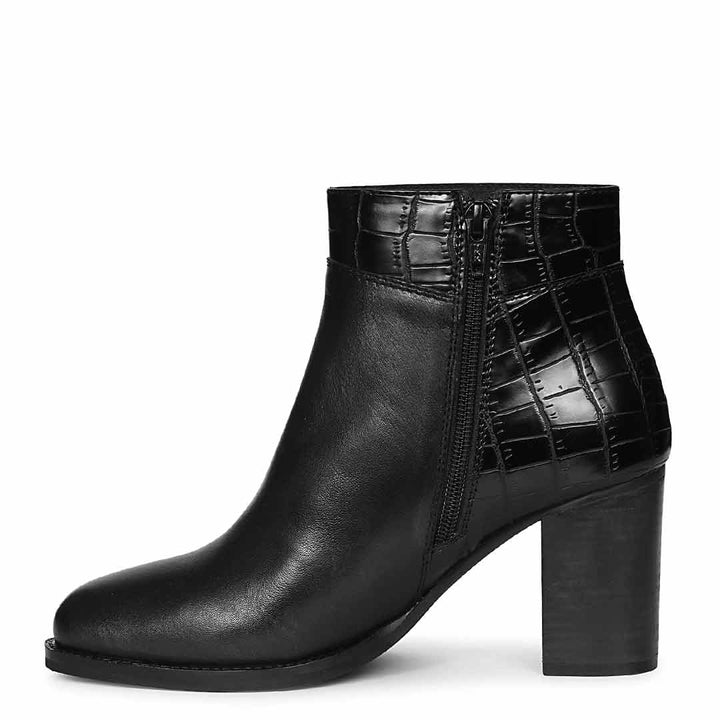 Saint Kendra Black Croc-Embossed Leather Ankle Boots