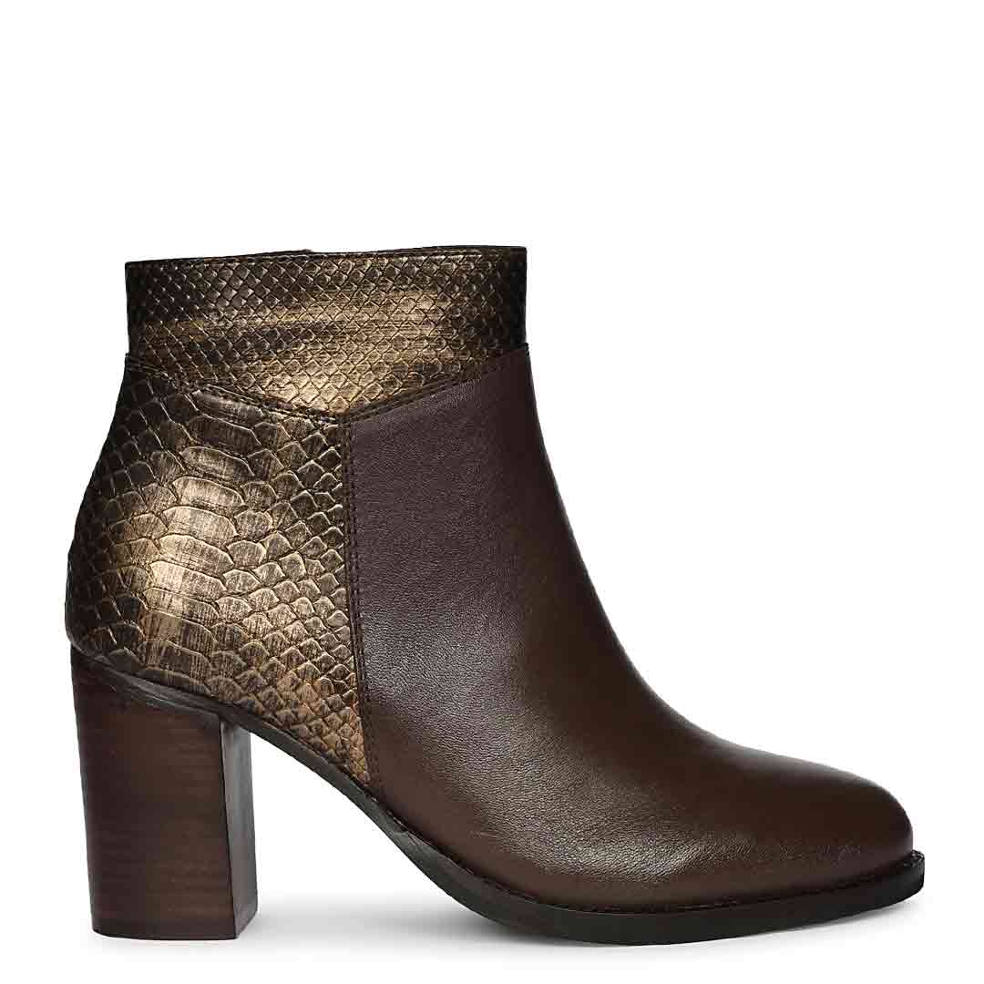 Saint Kendra Brown Leather Gold Croc-Embossed Ankle Boots