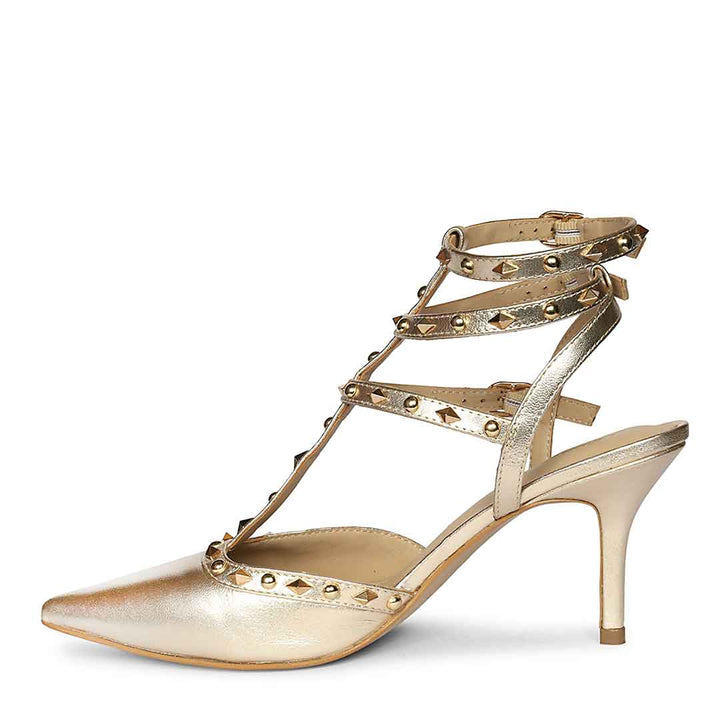 Saint Brittany Studded Cage Gold Leather Pumps