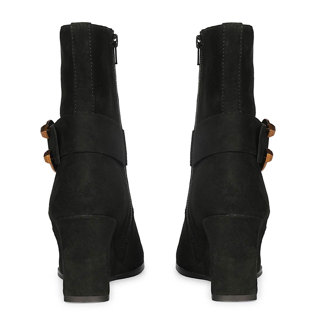 Saint Arleth Ring Buckle Black Suede Leather Wedge Boots