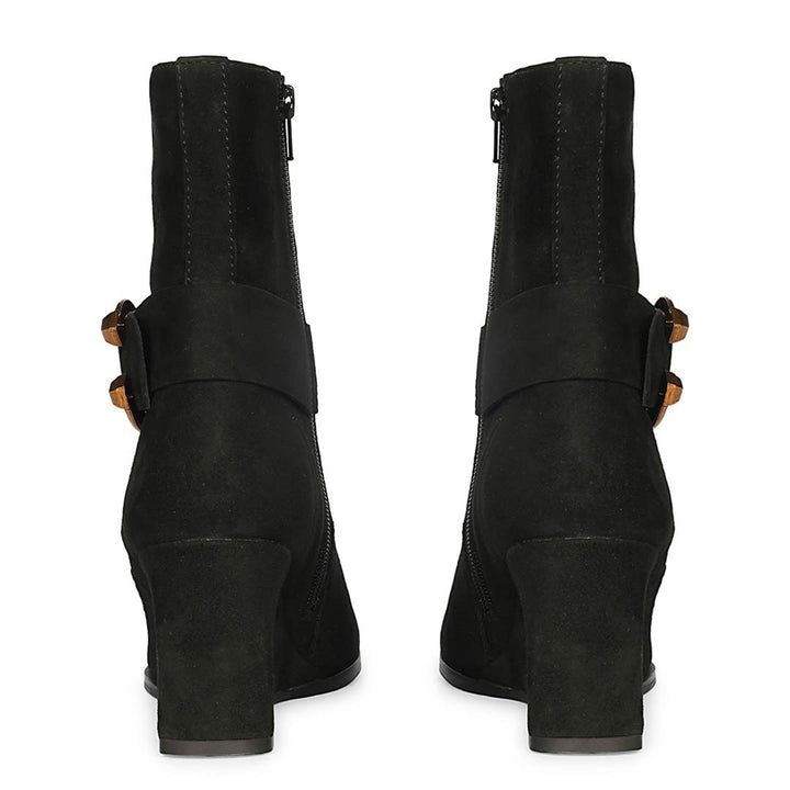 Saint Arleth Ring Buckle Black Suede Leather Wedge Boots