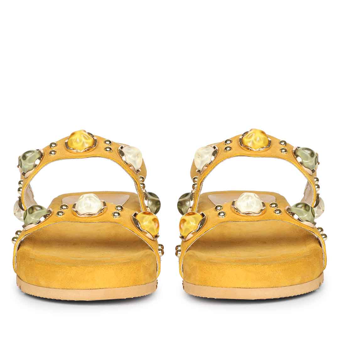 Saint Solira Multi Trim Yellow Suede Leather Footbed Sandals