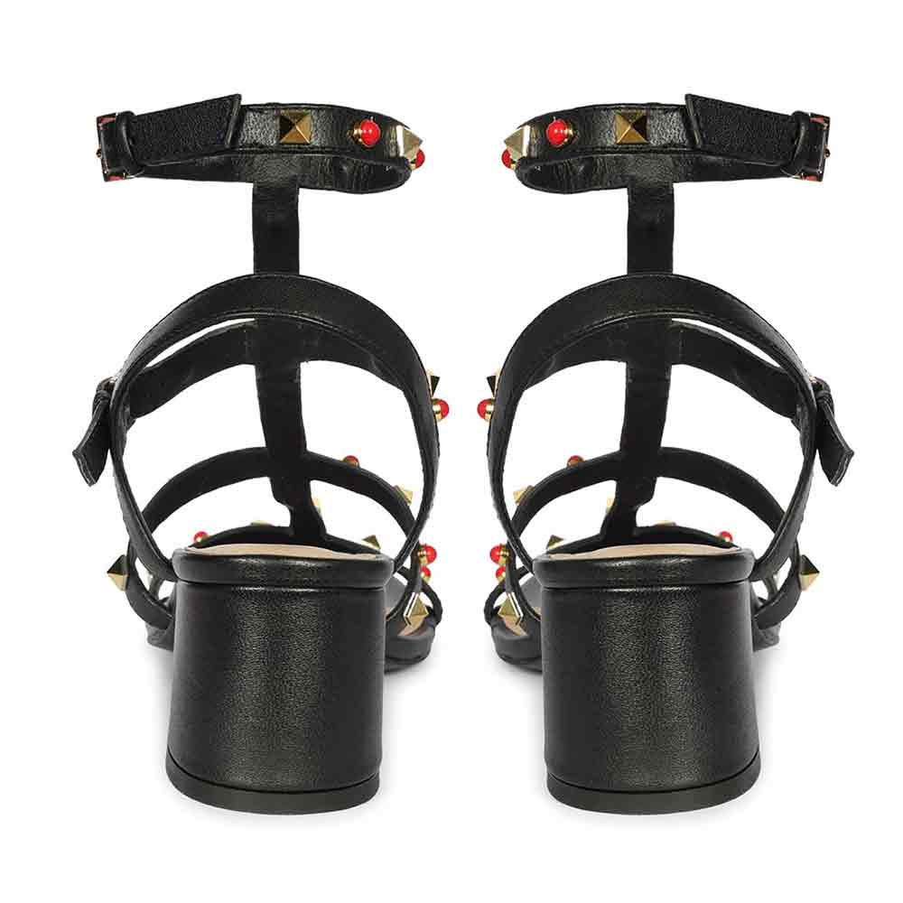 Saint Lucien Black Leather Studded Gladiator Block Heels