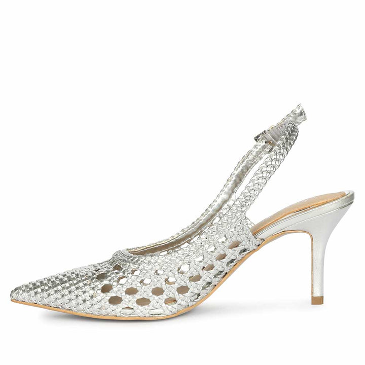 Saint Tamia Silver Hand Woven Leather Pumps