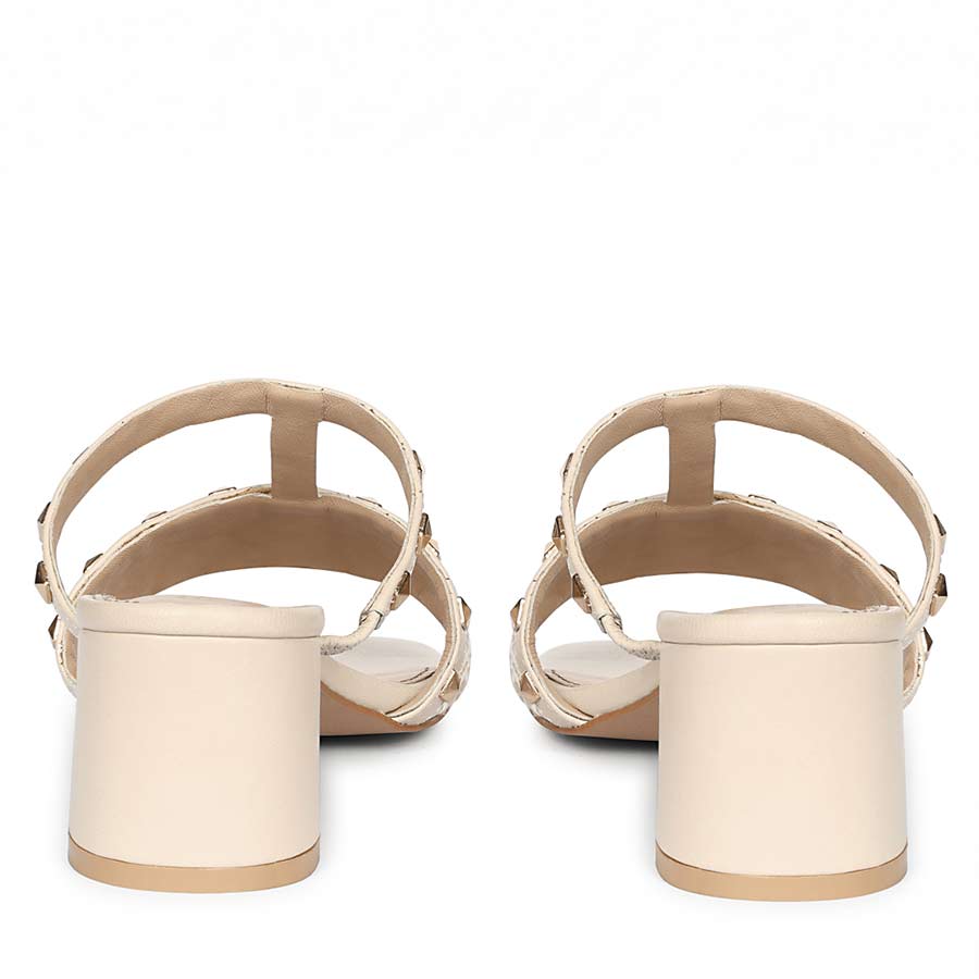 Saint Zafira Pyramid Stud Raffia Beige Leather Block Heels