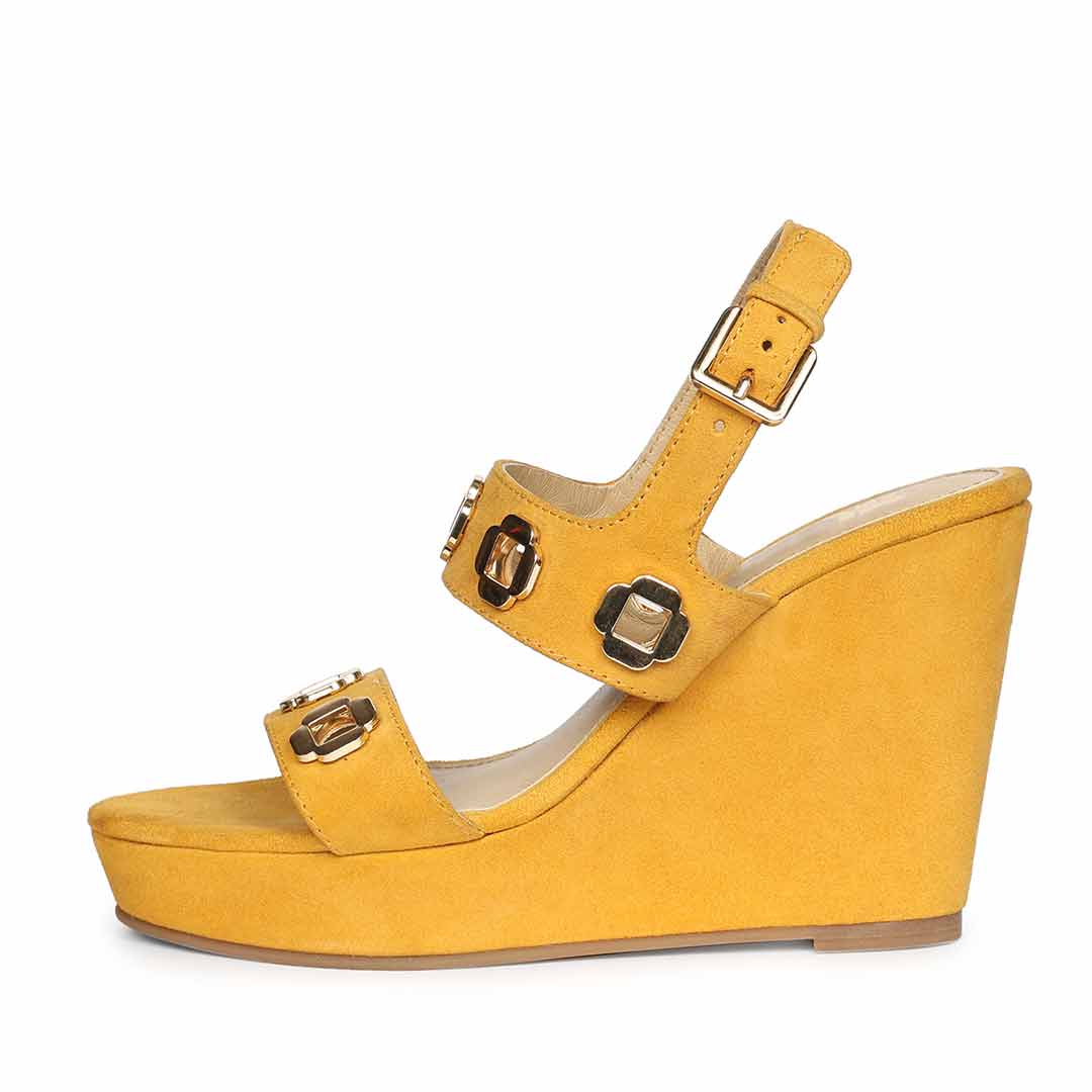 Saint Nerina Golden Mustard Suede Leather Wedge Heels