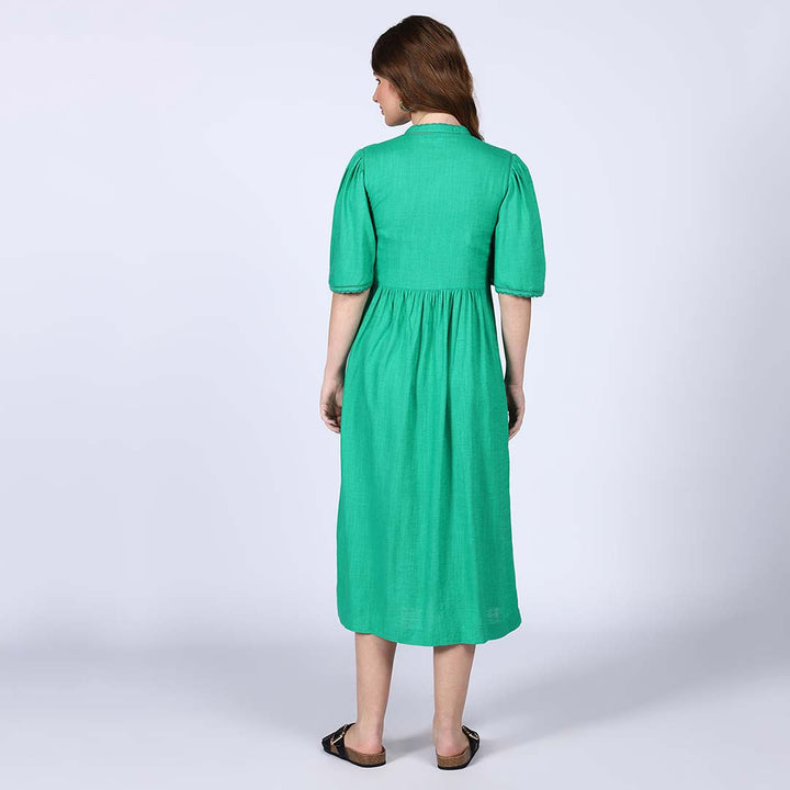 Saint Rosalie Green Cotton Slub Midi Dress