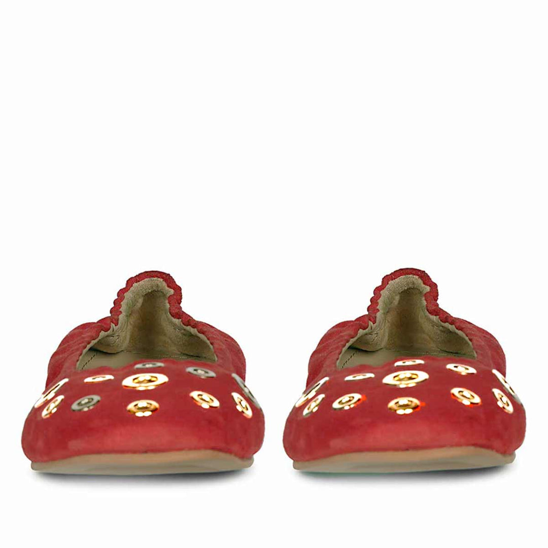 Saint Tesslyn Red Suede Eyelet Embellished Ballerinas