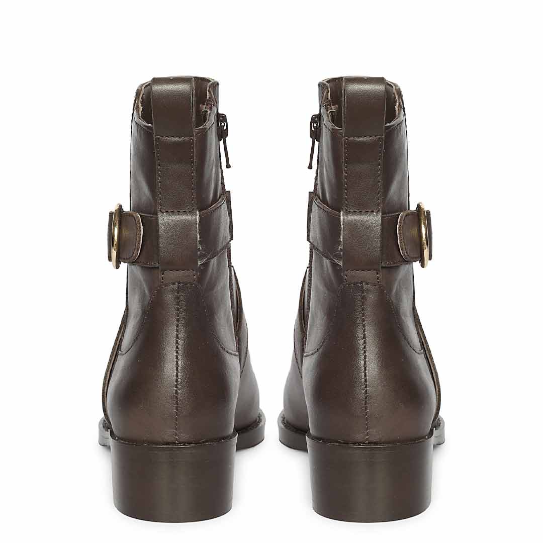 Saint Valentina Gold Buckle Brown Leather Ankle Boots