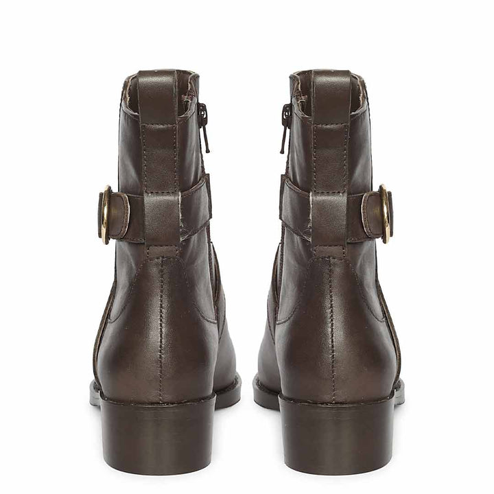 Saint Valentina Gold Buckle Brown Leather Ankle Boots