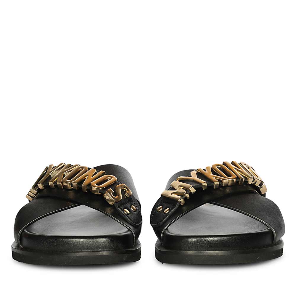 Saint Yorien Black Leather Footbed Sandals