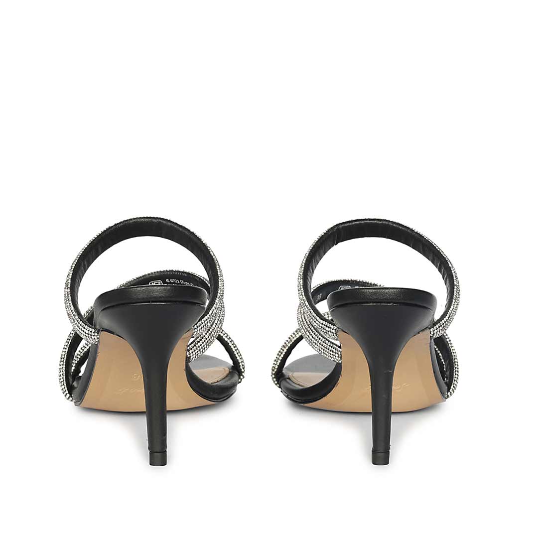 Saint Layla Silver Crystal Cord Black Leather Stilettos