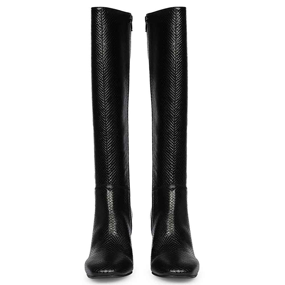 Saint Leona Croco Embossed Black Long Boots