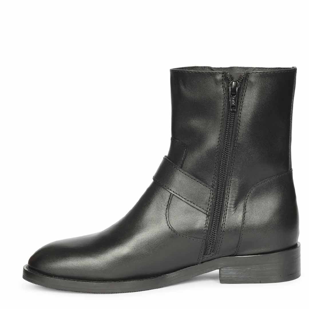 Saint Petra Double Buckle Black Leather High Ankle Boots