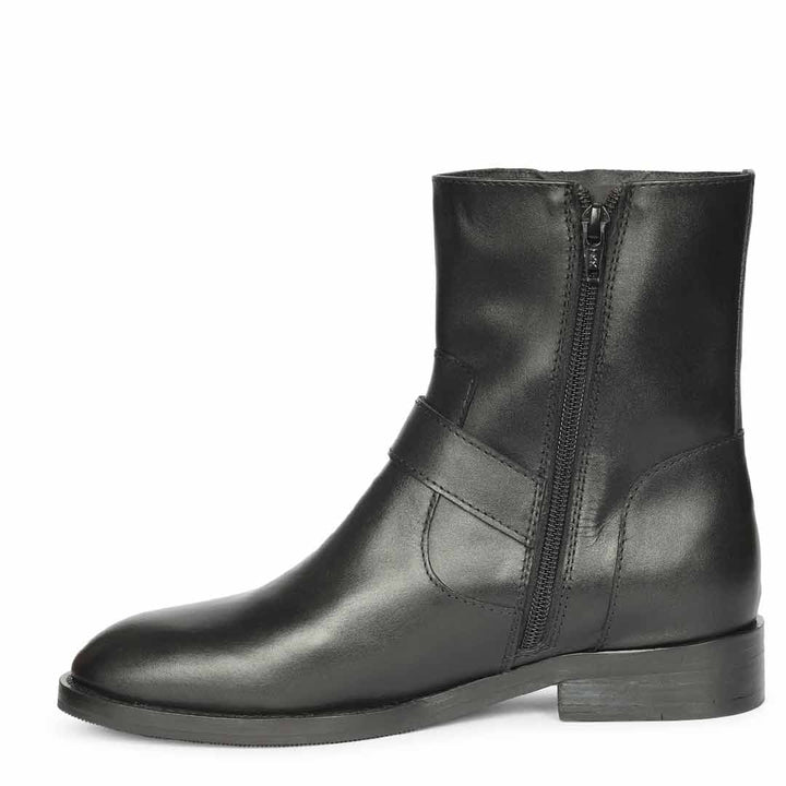 Saint Petra Double Buckle Black Leather High Ankle Boots